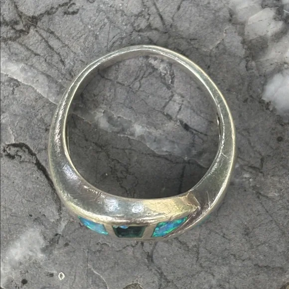Silver Ring Opal Inlay - Picture 4 of 5